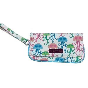 Bungalow 360 Pink Blue Green Jellyfish Wristlet‎ Clutch Canvas Pockets Cute Fun